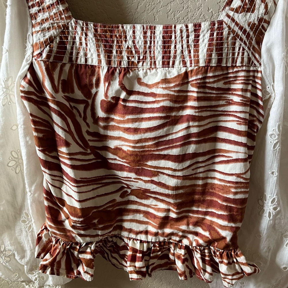 Anthropologie Love The Label Women Smocked Puff-Sleeve Blouse Size S Mixed Print - Picture 4 of 15